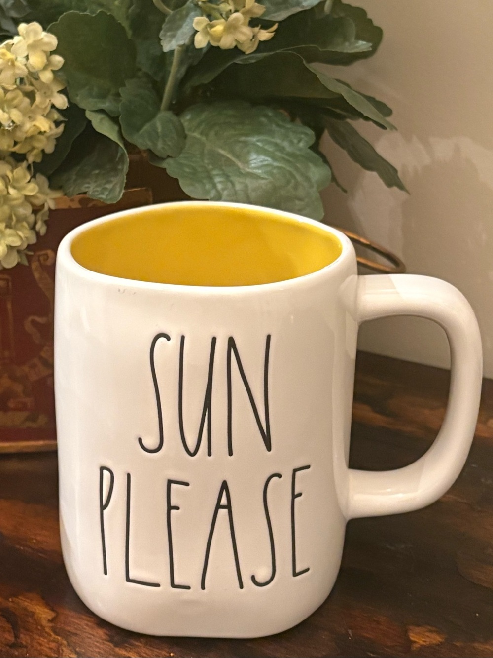 Rae Dunn White Mug with Yellow Interior - SUN PLEASE